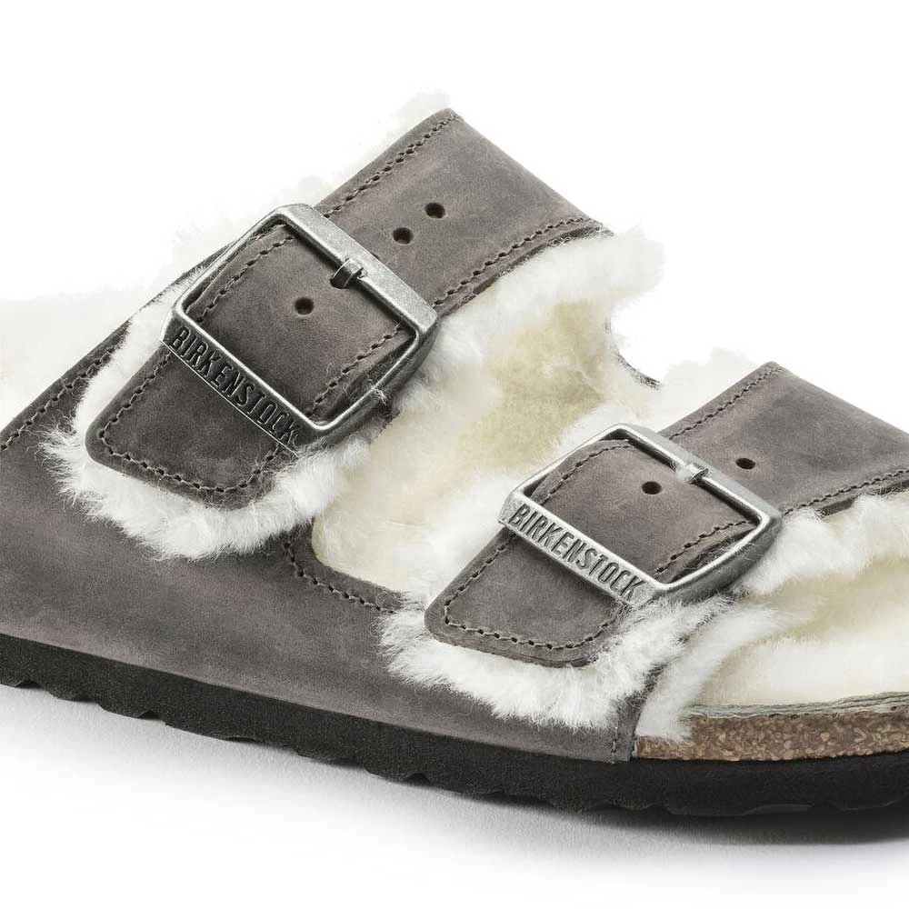 Birkenstock Arizona Shearling Sandals - Iron Natural- Medium/Narrow - Image 5