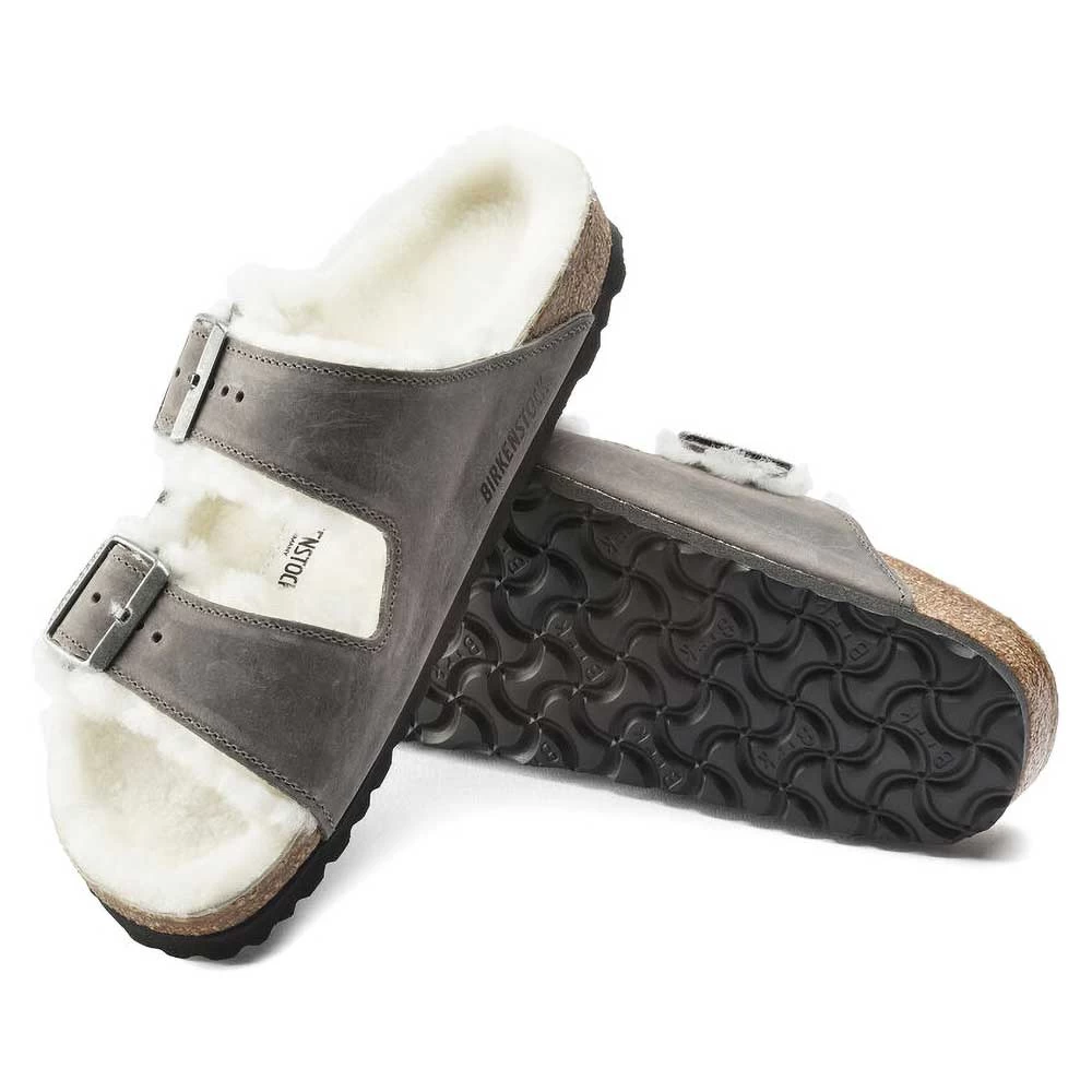 Birkenstock Arizona Shearling Sandals - Iron Natural- Medium/Narrow - Image 7