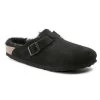 Birkenstock Boston Shearling Black Suede Leather- Regular/Wide